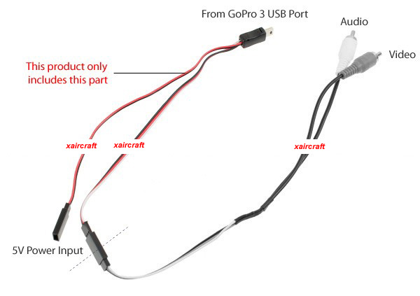 FPV Convertor Cable (USB Plug To 3-Pin Female Servo Plug) Suite Go Pro Camera.