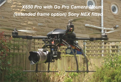 Sony NEX Camera fitted to Go Pro Camera Mount X650 Pro Frame 